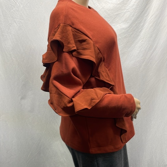 a new day Women's Rust Ruffled Sleeves Sweatshirt NWT - Picture 3 of 7
